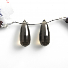 Smoky Quartz Drops Briolette Shape 25x10mm Drilled Beads Matching Pair