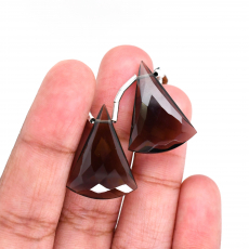 Smoky Quartz Drops Conical Shape 24x18mm Drilled Beads Matching Pair