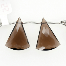 Smoky Quartz Drops Conical Shape 24x18mm Drilled Beads Matching Pair