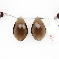 Smoky Quartz Drops Leaf Shape 28x16mm Drilled Beads Matching Pair