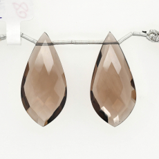 Smoky Quartz Drops Leaf Shape 33x16mm Drilled Beads Matching Pair