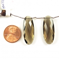 Smoky Quartz Drops Oval Shape 30x12mm Drilled Beads Matching Pair