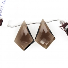 Smoky Quartz Drops Shield Shape 27x18mm Drilled Beads Matching Pair