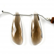 Smoky Quartz Drops Wing Shape 35x12mm Drilled Beads Matching Pair