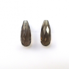 Smoky Quartz Faceted Drops Briolette Shape12x5mm Half Drilled Beads Matching Pair