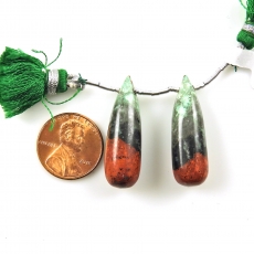 Sonora Jasper Drops Briolette Shape 31x10mm Drilled Beads Matching Pair