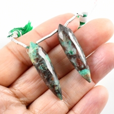 Sonora Jasper Drops Briolette Shape 35x9mm Drilled Beads Matching Pair