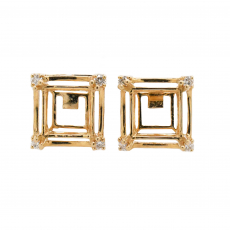 Square 8mm Earring Semi Mount in 14K Yellow Gold With White Diamonds (ESPR011)