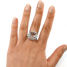 Square Cushion 14mm Ring Semi Mount in 14K White Gold with Accent Diamonds