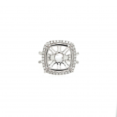 Square Cushion 14mm Ring Semi Mount in 14K White Gold With Diamond Accents