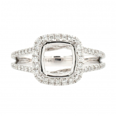 Square Cushion 7.5mm Ring Semi Mount In 14K White Gold With White Diamonds