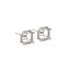 Square Cushion 7mm Earring Semi Mount in 14K White Gold with Accent Diamonds (ER0784)