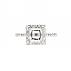 Square Shape 6mm Ring Semi Mount in 14K White Gold with White Diamonds (RG1032)