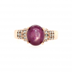 Star Ruby Cab Oval 3.63 Carat Ring with Accent Diamonds in 14K Rose Gold