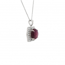 Star Ruby Oval Shape 4.90 Carat Pendant with Accent Diamond in 14K White Gold ( Chain Not Included )