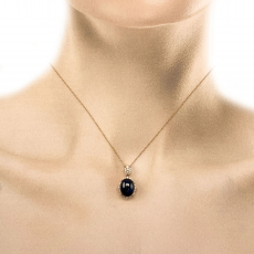 Star Sapphire Cab Oval 4.49 Carat Pendant with Accent Diamonds in 14k Rose Gold ( Chain Not Included )