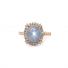 Star Sapphire Cab Oval 5.12 Carats Ring In 14K Rose Gold With Accented Diamonds