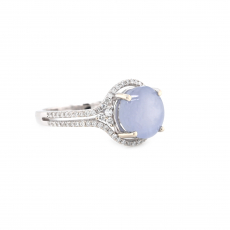 Star Sapphire Oval Shape 4.39 Carat Ring in 14K White Gold With Accent Diamonds