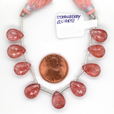Strawberry Quartz Drops Almond Shape 12X8mm Drilled Beads 9 Pieces