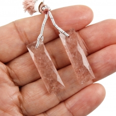 Strawberry Quartz Drops Baguette Shape 28x9mm Front To Back Drilled Beads Matching Pair