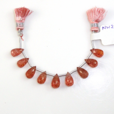 Strawberry Quartz Drops Briolette Shape 11X7mm-10X6mm Drilled Beads 9 Pieces