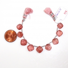 Strawberry Quartz Drops Cushion Shape 8X8mm Drilled Beads 9 Pieces Line