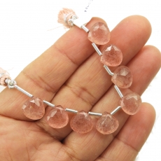 Strawberry Quartz Drops Heart 10mm Drilled Beads 8 Pieces Line