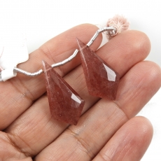 Strawberry Quartz Drops Shield Shape 28x14mm Drilled Beads Matching Pair