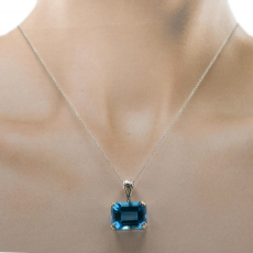 Swiss Blue Topaz 14.97 Carat With Diamond Accent Pendant in 14K White Gold  ( Chain Not Included )