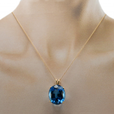 Swiss Blue Topaz 29.82 Carat With Diamond Accent Pendant in 14K Rose Gold  ( Chain Not Included )