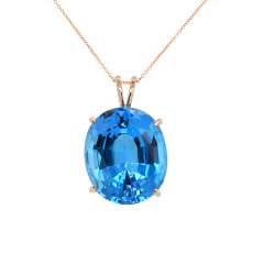 Swiss Blue Topaz 29.82 Carat With Diamond Accent Pendant in 14K Rose Gold  ( Chain Not Included )