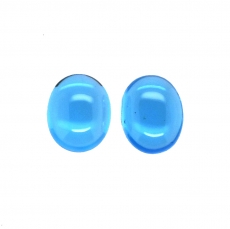 Swiss Blue Topaz Cabs Oval 10x8mm Matching Pair Approximately 7 Carat