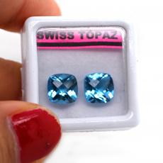Swiss Blue Topaz Cushion Shape 8x8mm Matching Pair Approximately 5.10 Carat