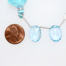 Swiss Blue Topaz Drops Oval Shape 15x10mm Drilled Beads Matching Pair
