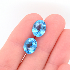 Swiss Blue Topaz Oval 10X8X6mm Matching Pair Approximately 6.45 Carat