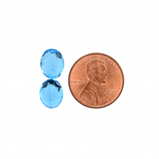 Swiss Blue Topaz Oval 10X8X6mm Matching Pair Approximately 6.45 Carat