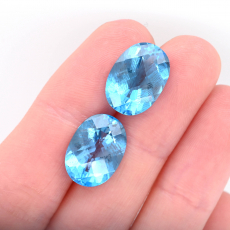 Swiss Blue Topaz Oval 14X10mm matching Pair Approximately 12.90 Carat