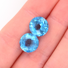 Swiss Blue Topaz Round 10mm Matching Pair Approximately 8.46 Carat.