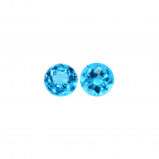 Swiss Blue Topaz Round 10mm Matching Pair Approximately 8.46 Carat.