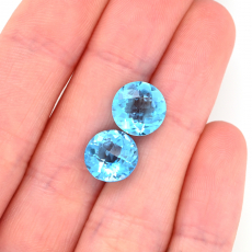 Swiss Blue Topaz Round 9mm Matching Pair Approximately 6.25 Carat.