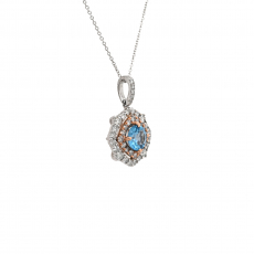 Swiss Blue Topaz Round Shape 0.56 Carat Pendant With Accent Diamond In 14k Dual Ton White And Rose Gold ( Chain Not Included )