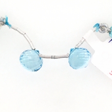 Swiss Blue Topaz Tear Drops 10mm Drilled Beads Matching Pair
