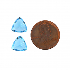 Swiss Blue Topaz Trillion 10mm Matching Pair Approximately 7 Carat