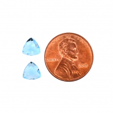 Swiss Blue Topaz Trillion Shape 7mm Matching Pair Approximately 2.70 Carat