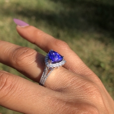 Tanzanite 3.14 Carat With Accented Diamond Flower Halo Ring In 14K White Gold