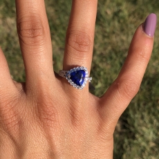 Tanzanite 3.14 Carat With Accented Diamond Flower Halo Ring In 14K White Gold