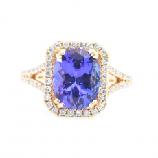 Tanzanite Cushion Shape 2.70 Carat Ring with Accent Diamonds in 14K Yellow Gold