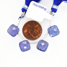 Tanzanite Drops Cushion Shape 10mm Drilled Bead Line Of 4 Pieces