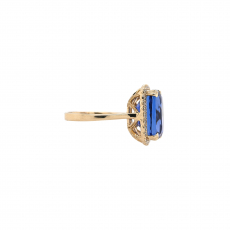 Tanzanite Emerald Cushion 9.18 Carat Ring in 14K Yellow Gold with Accent Diamonds