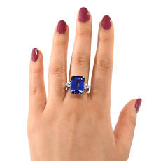 Tanzanite Emerald Cut 10.92 Carat Ring with Accent Diamond in 14K White Gold (RG1258)